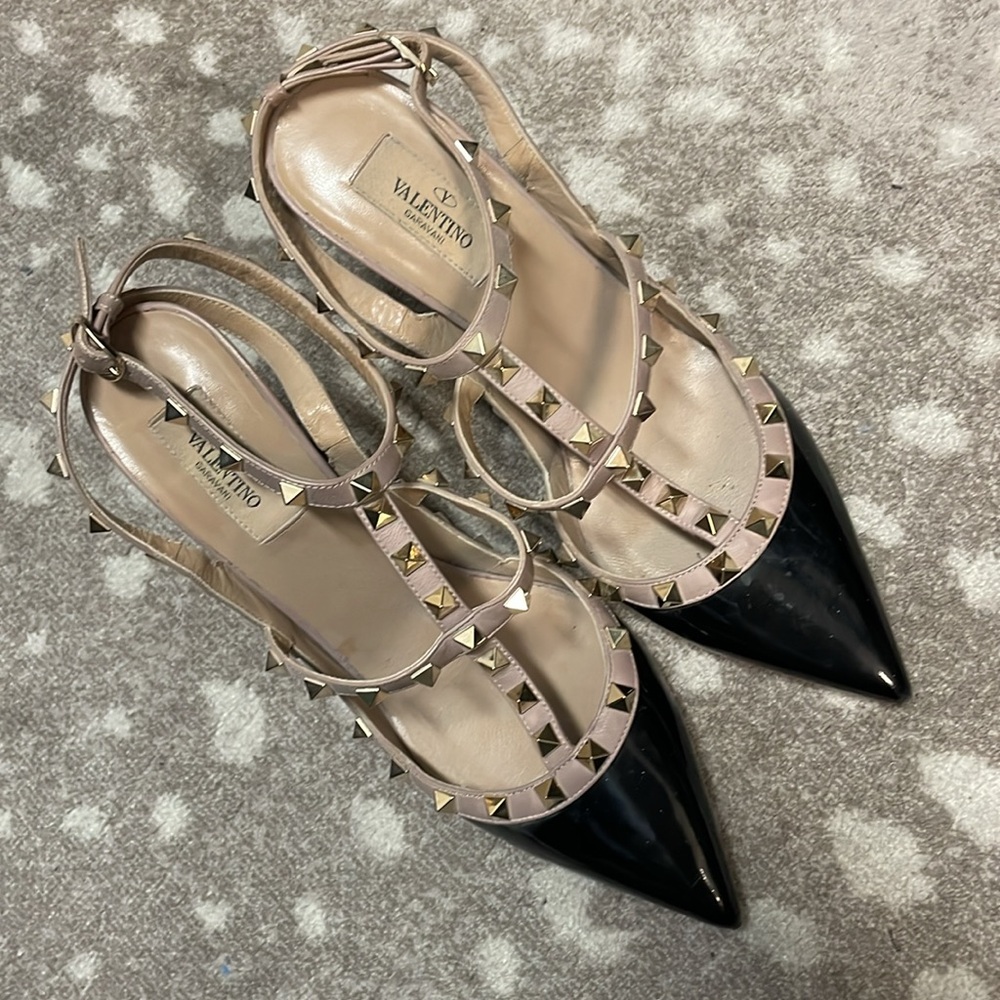 Valentino Black and Beige Rockstud Heels